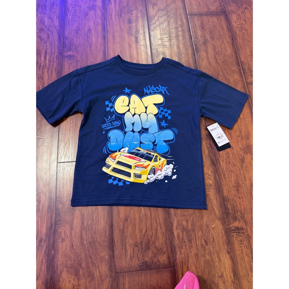 NWT NASCAR Boys Size 8 Eat My Dust Graphic T-Shirt Navy Blue Race Car Tee